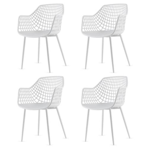 Set of 4 Modern Mid-Century White Mesh Dining Chair with Ergonomic Backrest