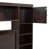 Queen Size Wooden Bed With All-in-One Cabinet, Shelf and Sockets, Espresso