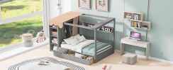 Full size House Bed with Two Drawers and Wardrobe,Gray