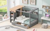 Full size House Bed with Two Drawers and Wardrobe,Gray