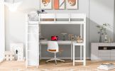Full Size Loft Bed with Desk and Shelf - White