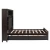 Full Size Wooden Bed With All-in-One Cabinet, Shelf and Sockets, Espresso