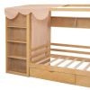 Twin size House Bed with Two Drawers and Wardrobe,Natural