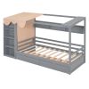 Twin size House Bed with Two Drawers and Wardrobe,Gray
