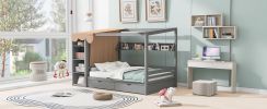 Full size House Bed with Two Drawers and Wardrobe,Gray