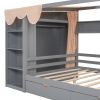 Full size House Bed with Two Drawers and Wardrobe,Gray