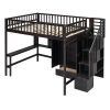 Full size Loft Bed with Bookshelf,Drawers,Desk,and Wardrobe-Espresso