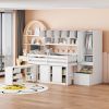 Full Size Wooden Loft Bed Big Storage with Under-bed Desk, with Drawers, with Shelves, White