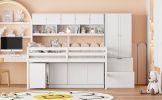 Full Size Wooden Loft Bed Big Storage with Under-bed Desk, with Drawers, with Shelves, White
