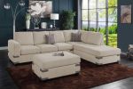 Living Room Furniture Mushroom Chenille Sectional w Ottoman Linen Like Fabric Sofa Reversible L/R Chaise Ottoman 3pc Sectional Sofa