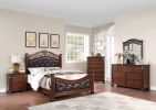 Formal Traditional Dark Cherry 1pc Eastern King Size Bed Tufted Faux Leather Headboard Footboard Bedframe