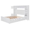 Full Size Wooden Bed With All-in-One Cabinet, Shelf and Sockets, White