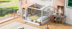 Full size House Bed with Two Drawers and Wardrobe,White