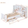 Twin Size Wood Platformbed with Vertical All-in-One Cabinet and 4 Drawers on each side, White