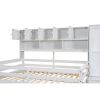 Full Size Wooden Loft Bed Big Storage with Under-bed Desk, with Drawers, with Shelves, White