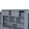 Twin Size Wood Platformbed with Vertical All-in-One Cabinet and 4 Drawers on each side, Gray