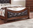 Formal Traditional Dark Cherry 1pc Eastern King Size Bed Tufted Faux Leather Headboard Footboard Bedframe