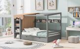 Full size House Bed with Two Drawers and Wardrobe,Gray