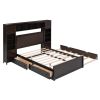 Full Size Wooden Bed With All-in-One Cabinet, Shelf and Sockets, Espresso