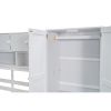 Full Size Wooden Loft Bed Big Storage with Under-bed Desk, with Drawers, with Shelves, White