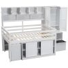 Full Size Wooden Loft Bed Big Storage with Under-bed Desk, with Drawers, with Shelves, White
