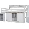 Full Size Wooden Loft Bed Big Storage with Under-bed Desk, with Drawers, with Shelves, White