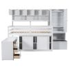 Full Size Wooden Loft Bed Big Storage with Under-bed Desk, with Drawers, with Shelves, White