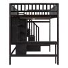 Full size Loft Bed with Bookshelf,Drawers,Desk,and Wardrobe-Espresso
