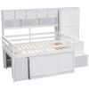 Full Size Wooden Loft Bed Big Storage with Under-bed Desk, with Drawers, with Shelves, White