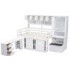 Full Size Wooden Loft Bed Big Storage with Under-bed Desk, with Drawers, with Shelves, White